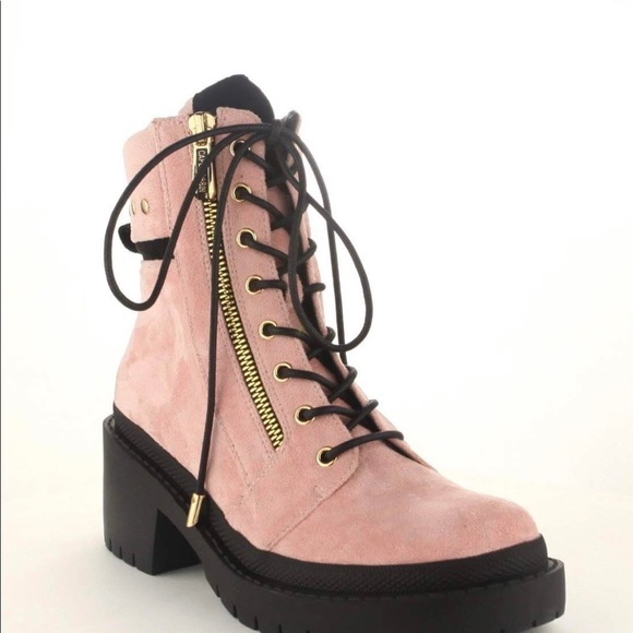 Last Item Size 10!!! 💕☠️💕….Pink Faux Suede Combats Boots - Picture 5 of 7